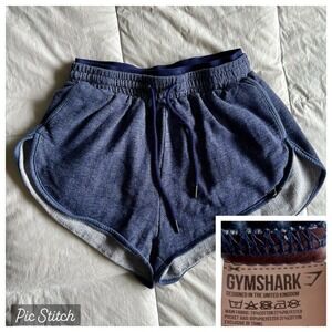 Gymshark Dual Band Herringbone Chevron Knit Shorts Womens XS Navy Blue Gym Train